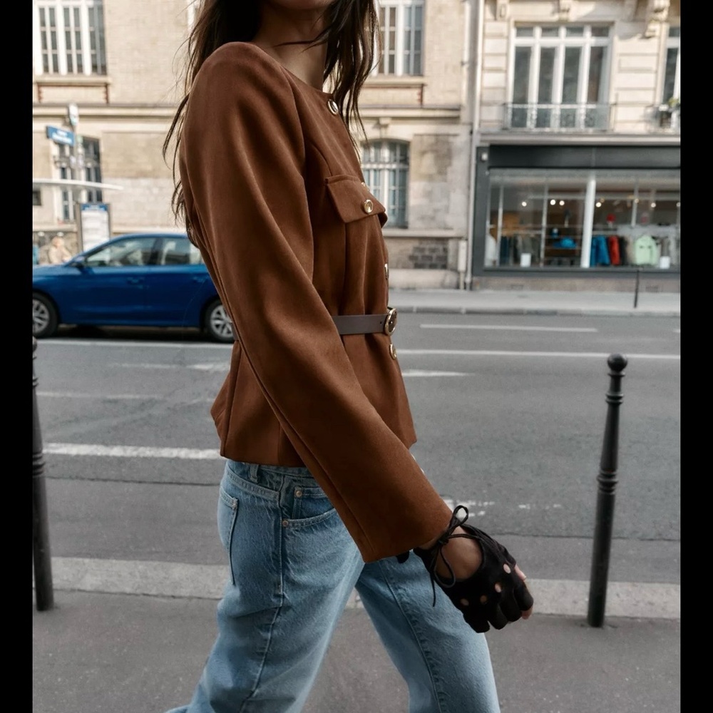 Zara Brown Suede Belted Blazer - Picture 6 of 8